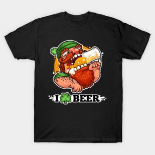 St Patrick's Day Leprechaun I Love Beer Shamrock Irish T-Shirt